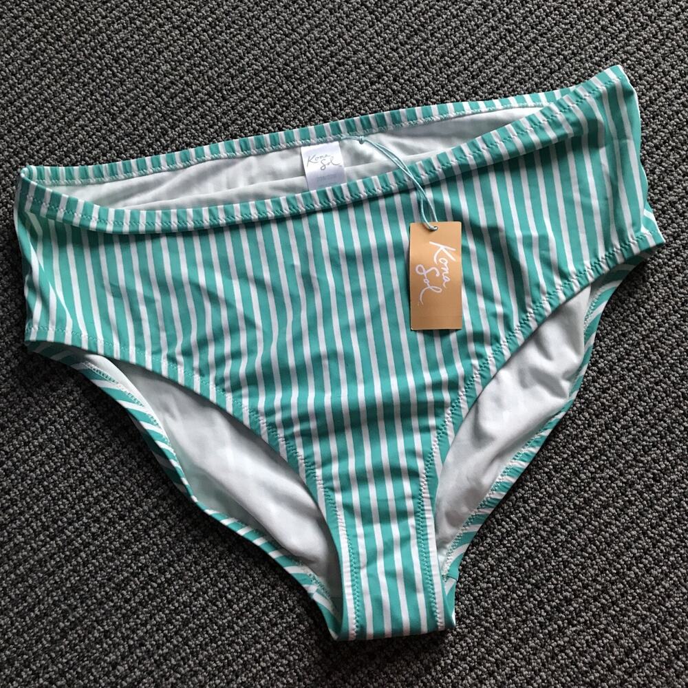 Women's Plus Size Bikini Bottom Kona Sol Green Stripe 20W/22W‎